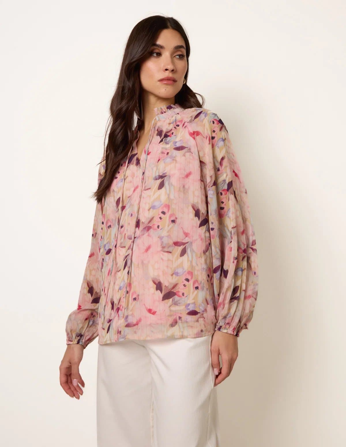 Blue Vanilla Watercolour Floral Printed Tie Front Blouse