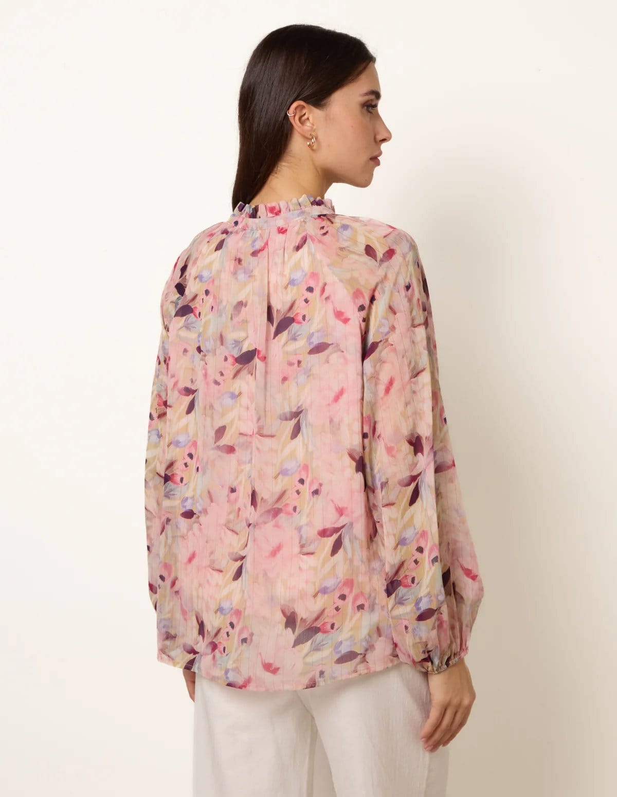 Blue Vanilla Watercolour Floral Printed Tie Front Blouse - 4