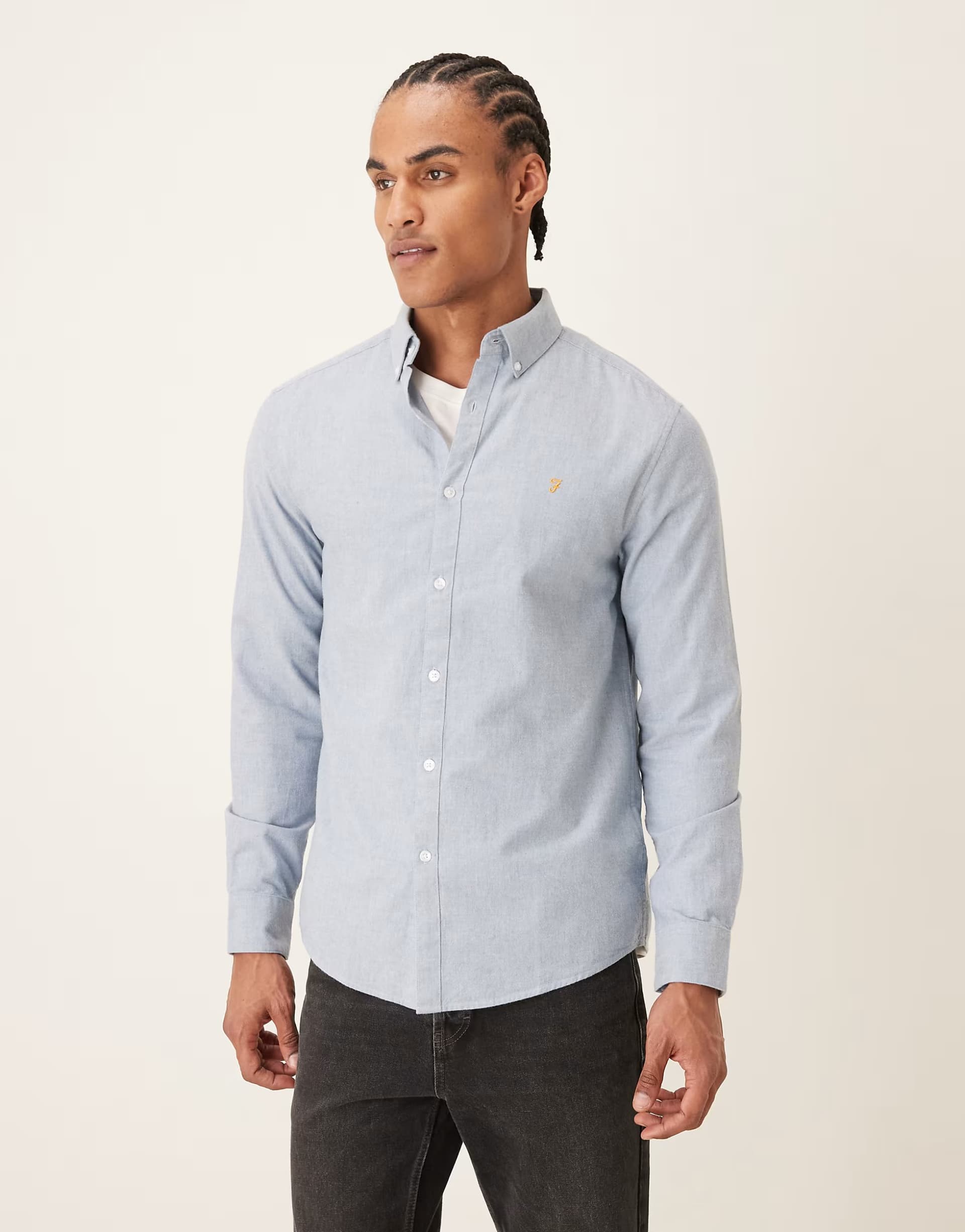 ASOS Farah Steen long sleeve casual logo shirt in blue
