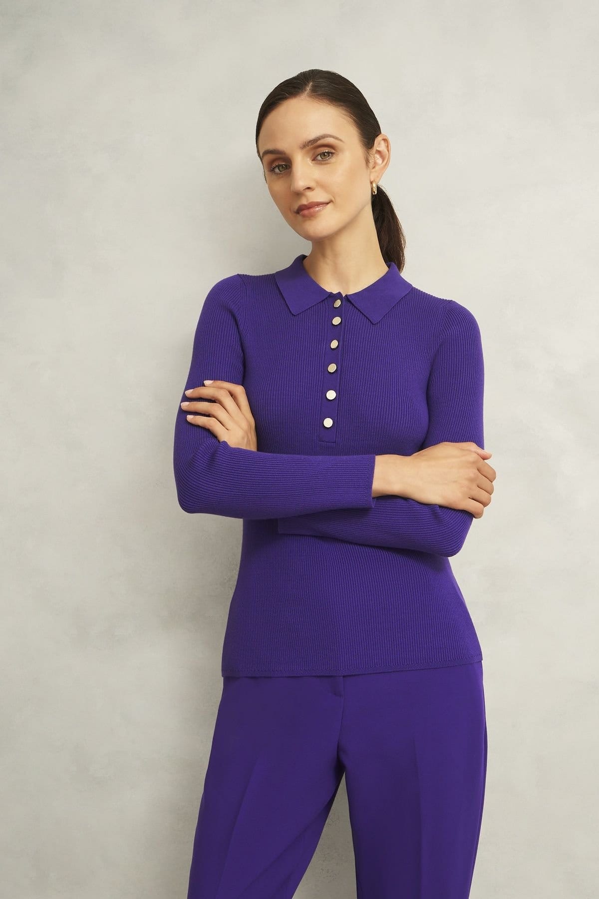 Hobbs London Purple Knit Polo Shirt