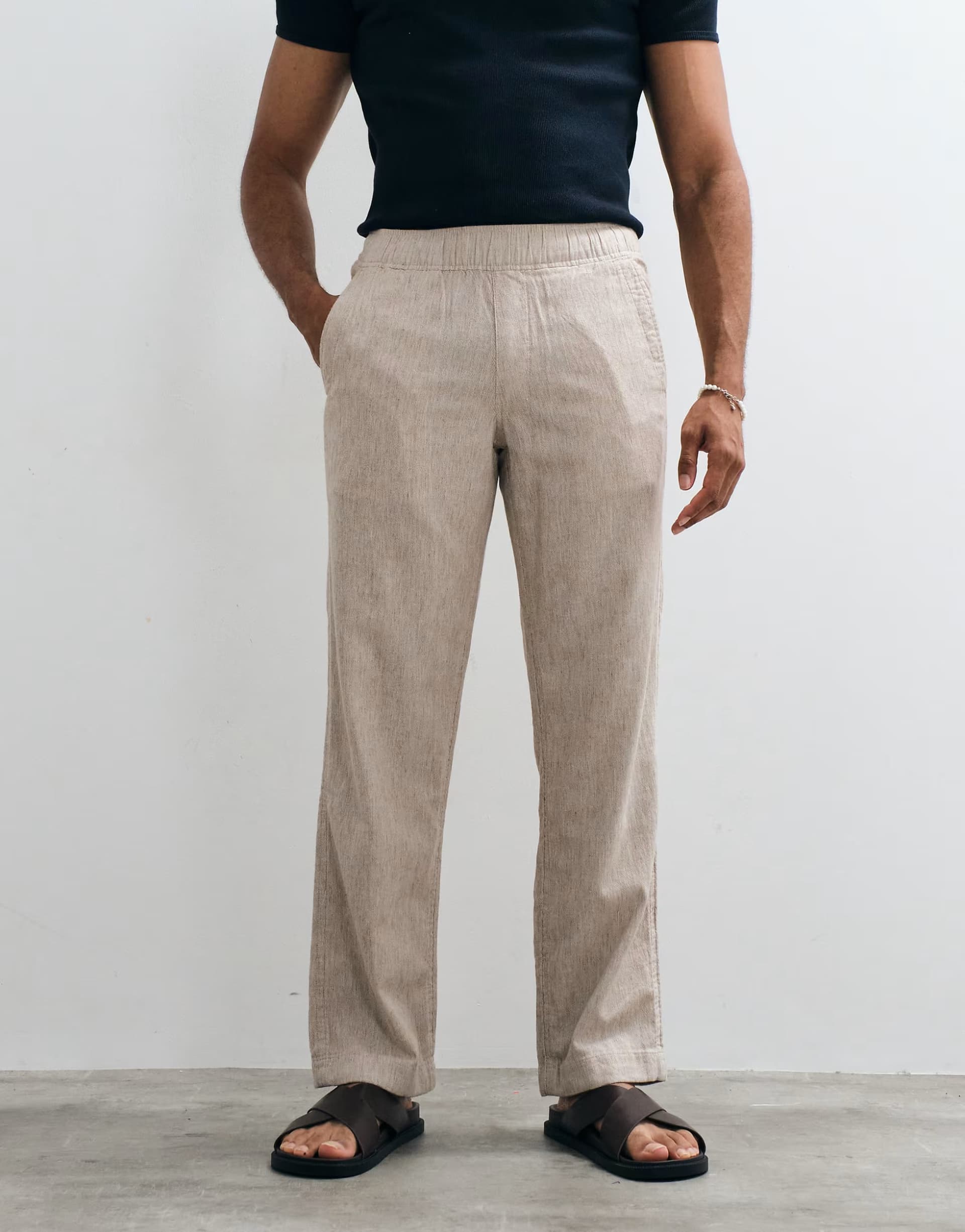 ASOS Abercrombie & Fitch cotton linen mix relaxed fit pull on trouser in brown