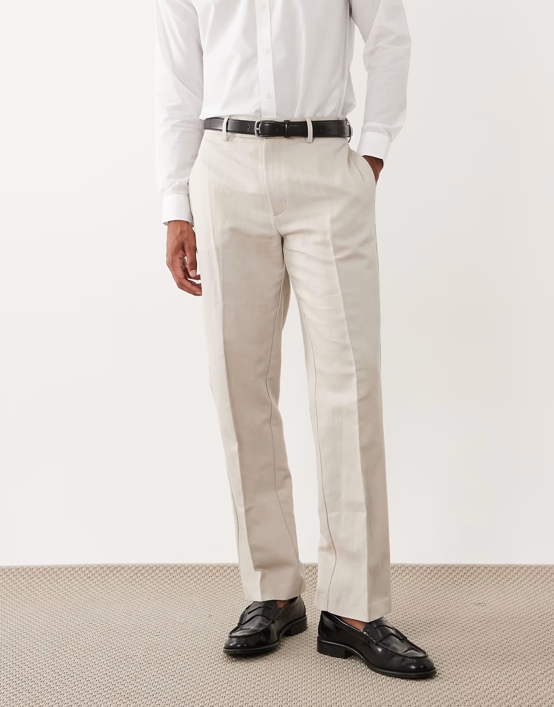 ASOS ASOS Stone Linen Straight Leg Trousers
