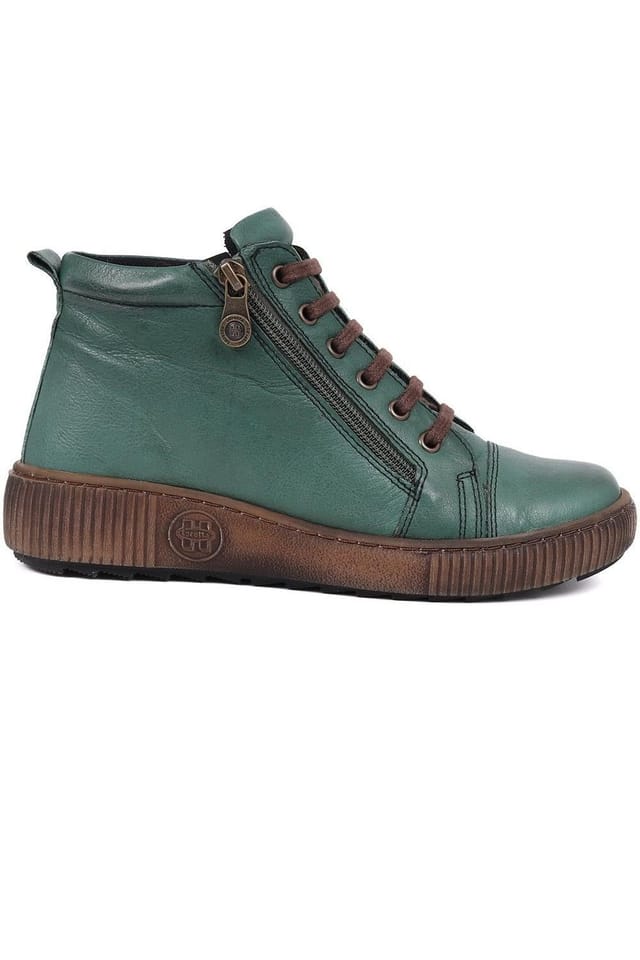 Pavers Pavers Women's Leather Lace-Up Boots in Green - 2