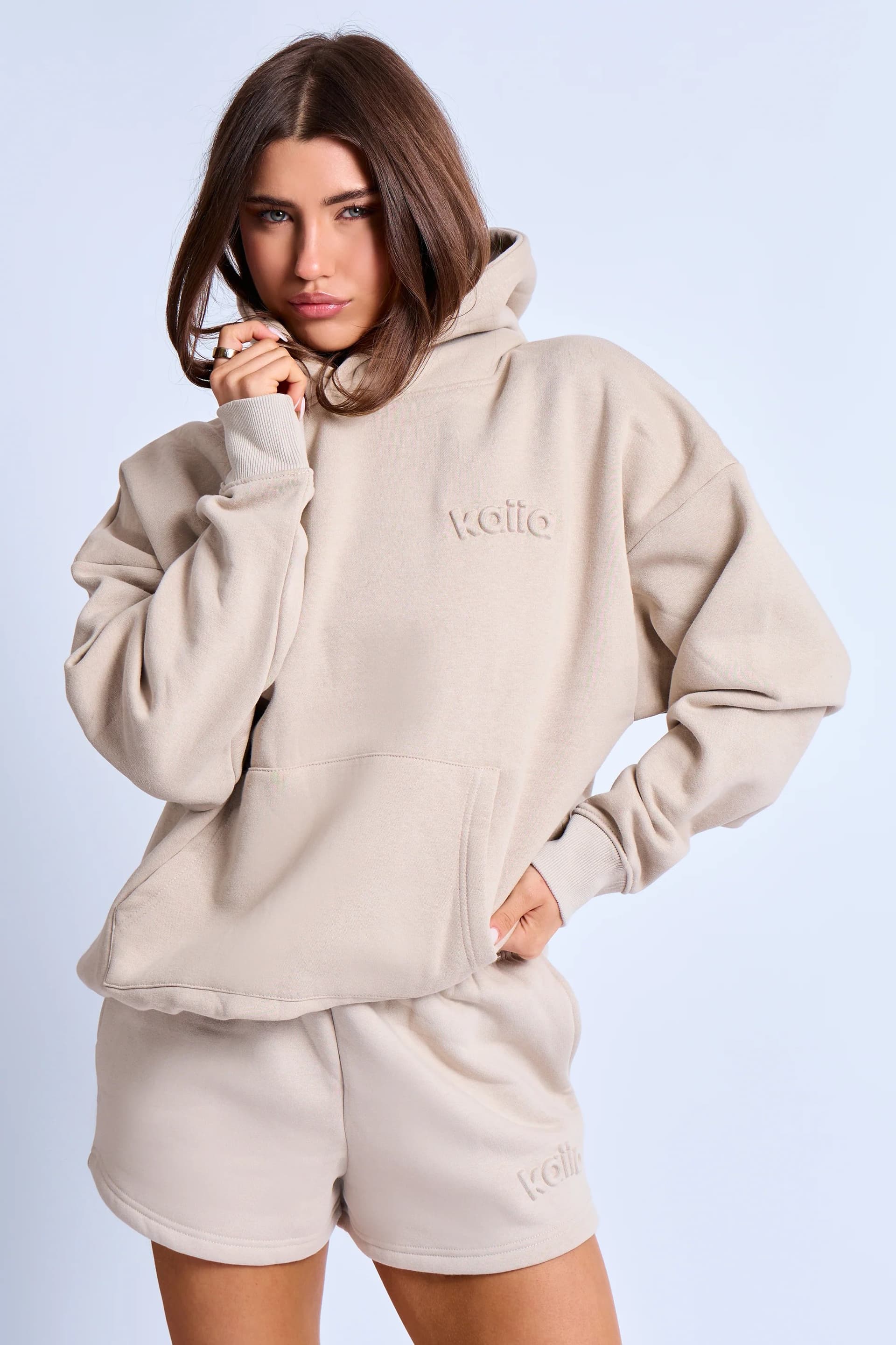 Kaiia Kaiia Embossed Logo Oversized Hoodie Ash Taupe