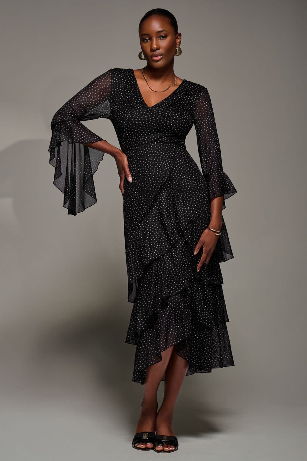 Jolie Moi Jolie Moi Women's Ruffle Sleeve Tiered Mesh Midaxi Dress - 4