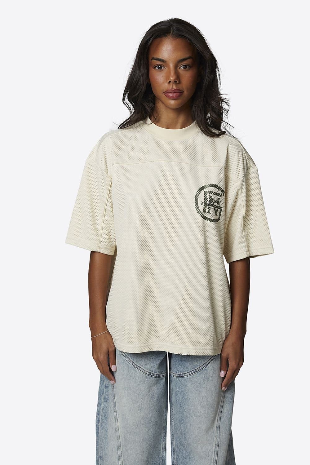 GOOD FOR NOTHING Good For Nothing Cream Double Layered Mesh Jersey T-Shirt