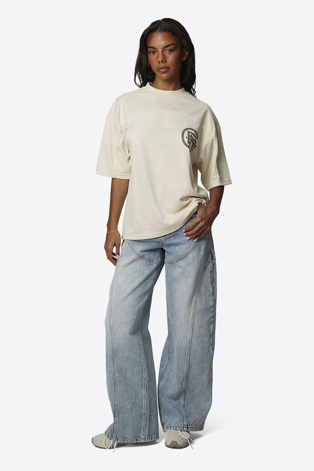 Good For Nothing Good For Nothing Women's Double Layered Mesh Jersey T-Shirt in Cream - 3
