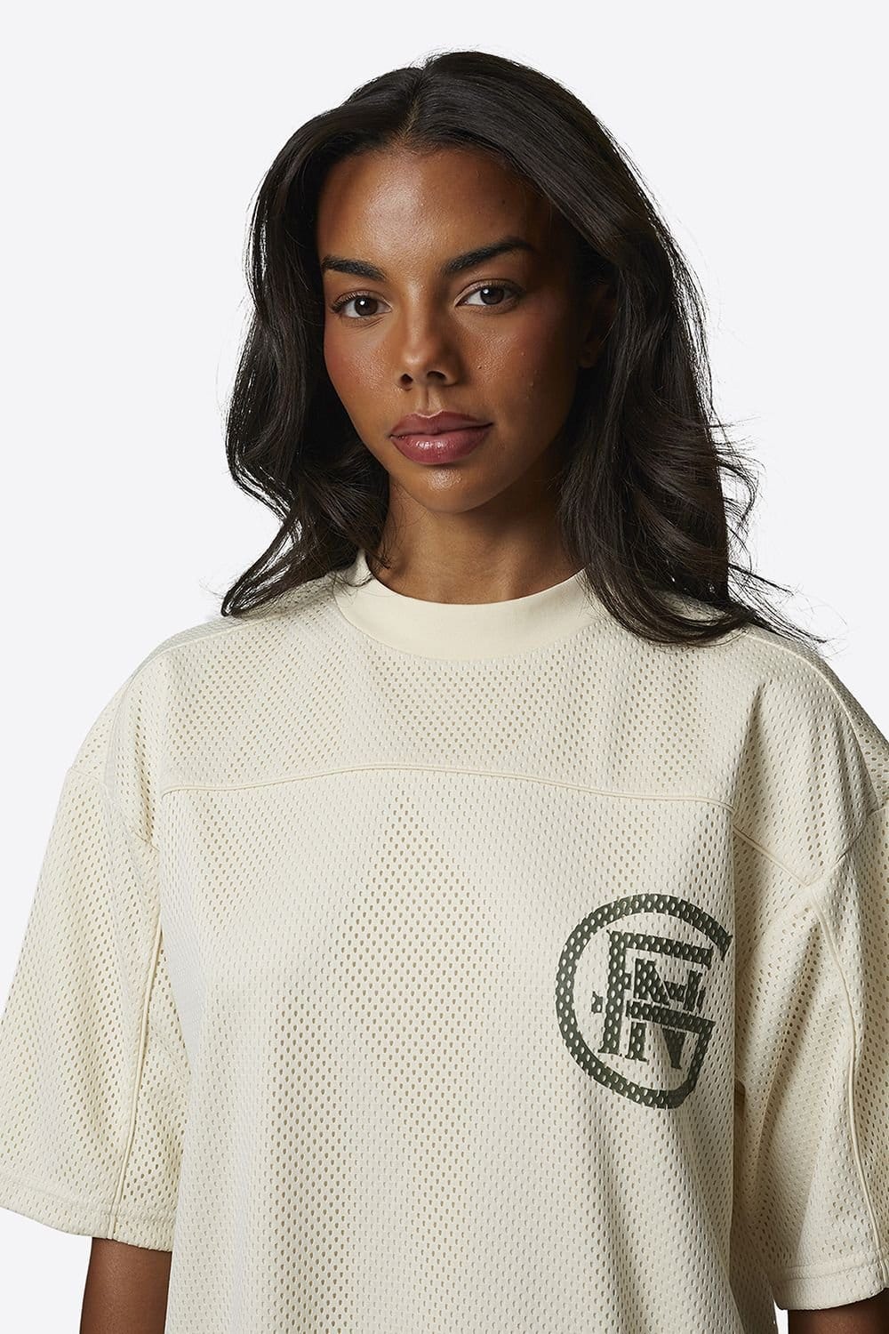 Good For Nothing Good For Nothing Women's Double Layered Mesh Jersey T-Shirt in Cream - 4