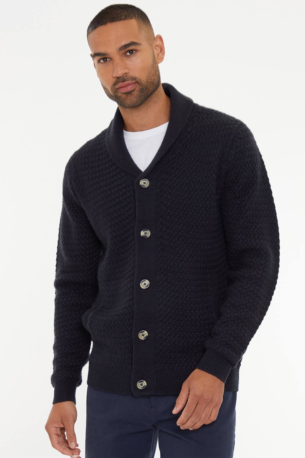 Threadbare Threadbare Men's 'Lindow' Shawl Collar Knitted Cardigan in Navy - 2