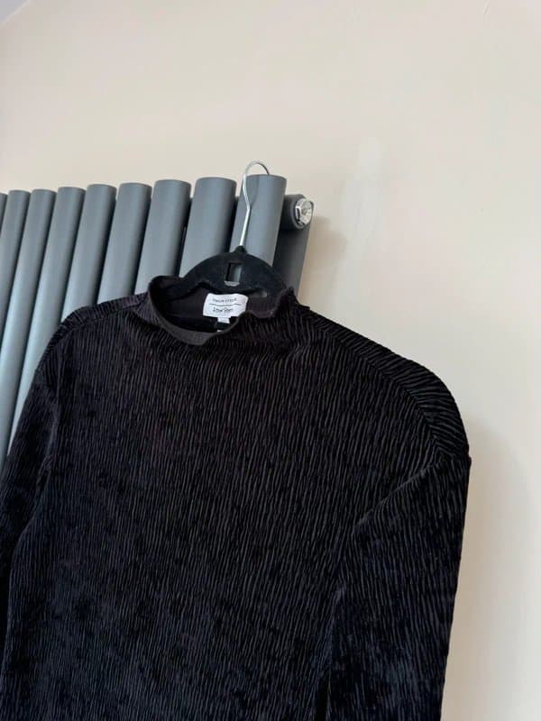& Other Stories & Other Stories Stockholm Atelier Black Crushed Velvet Mini Dress UK 6 High Neck Long Sleeve Y2K