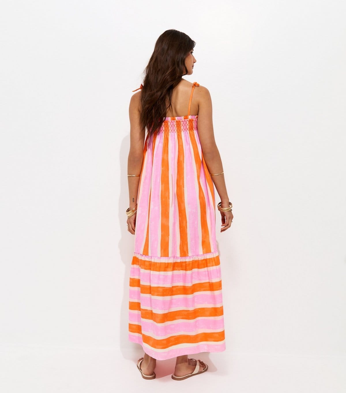New Look Women's Orange Cotton Striped Tie Strap Midi Dress New Look - 4