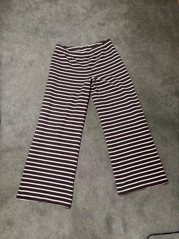 ASOS Brown and White Striped Wide Leg Ribbed Knit Trousers