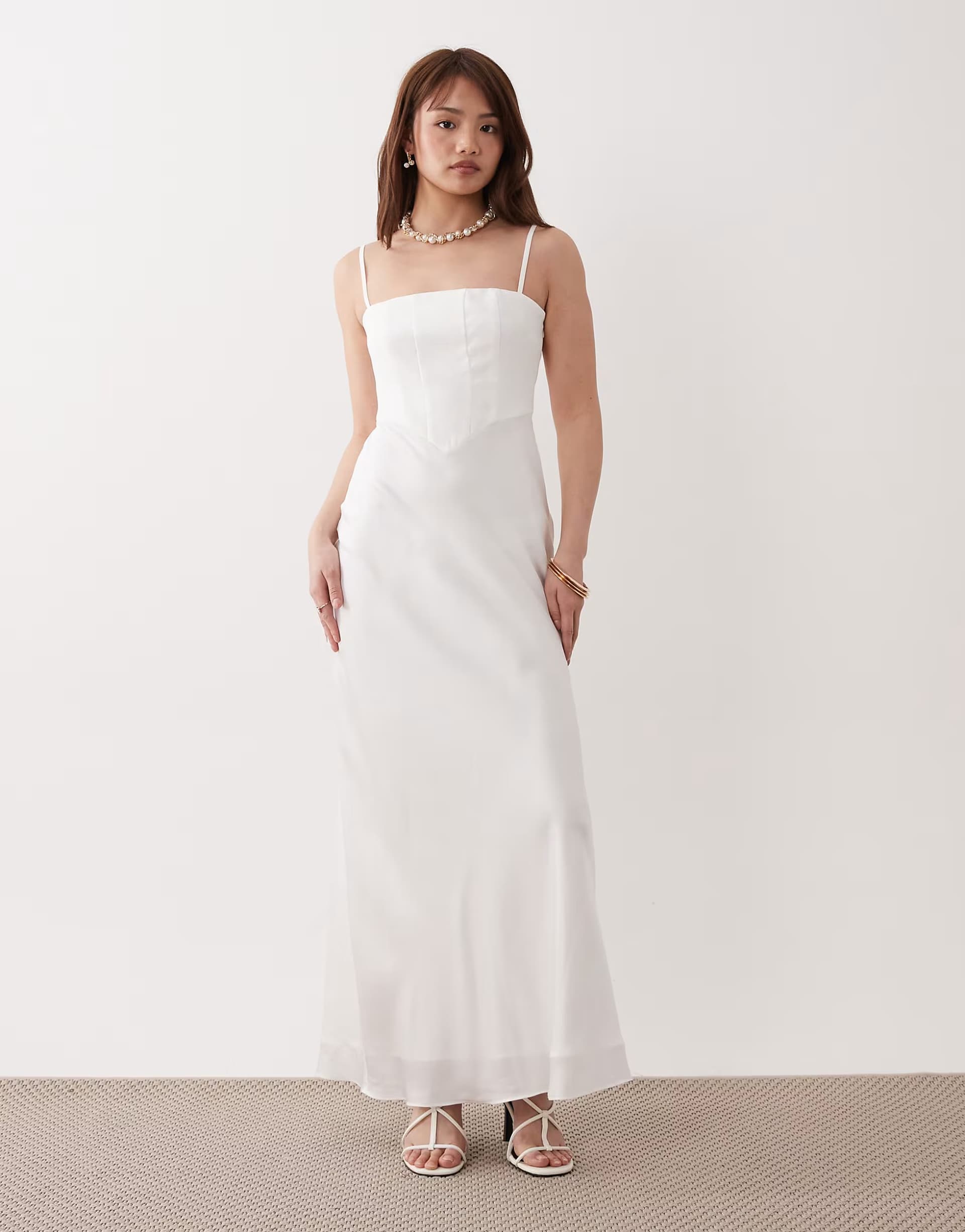ASOS Forever New Petite square neck corset maxi dress in ivory