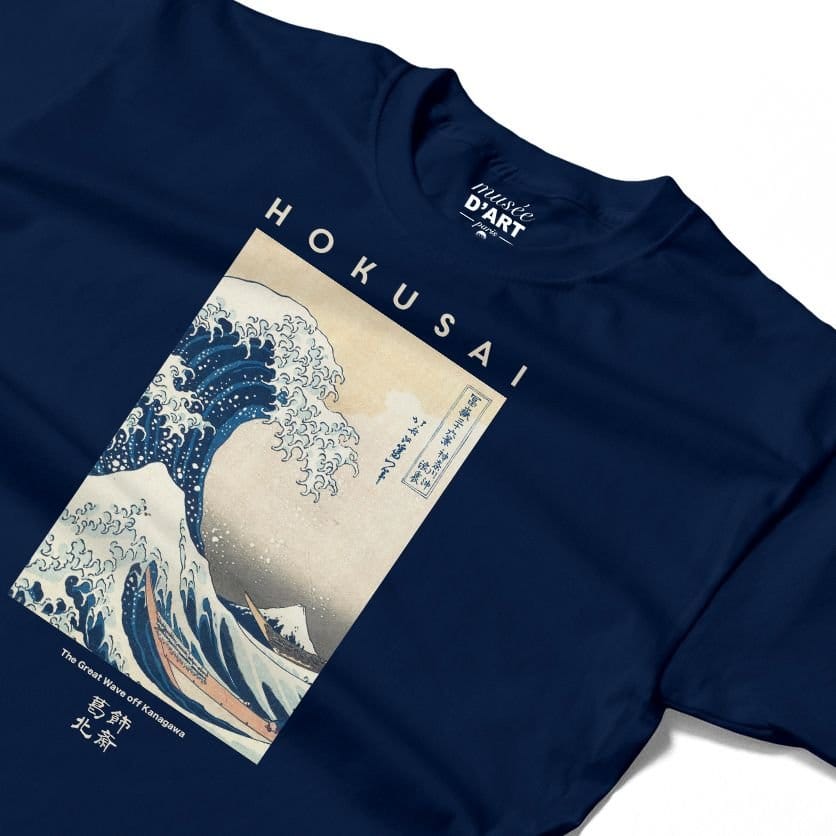 Musee DArt Musee D'Art Men's Hokusai - Great Wave Sketch T-Shirt in Navy - 4