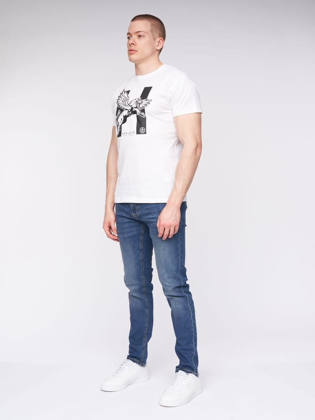 Henleys Henleys Mayhen Men's Skinny-Fit Stretch Denim Jeans with Signature Rubber Label Detail in Mid Blue - 3