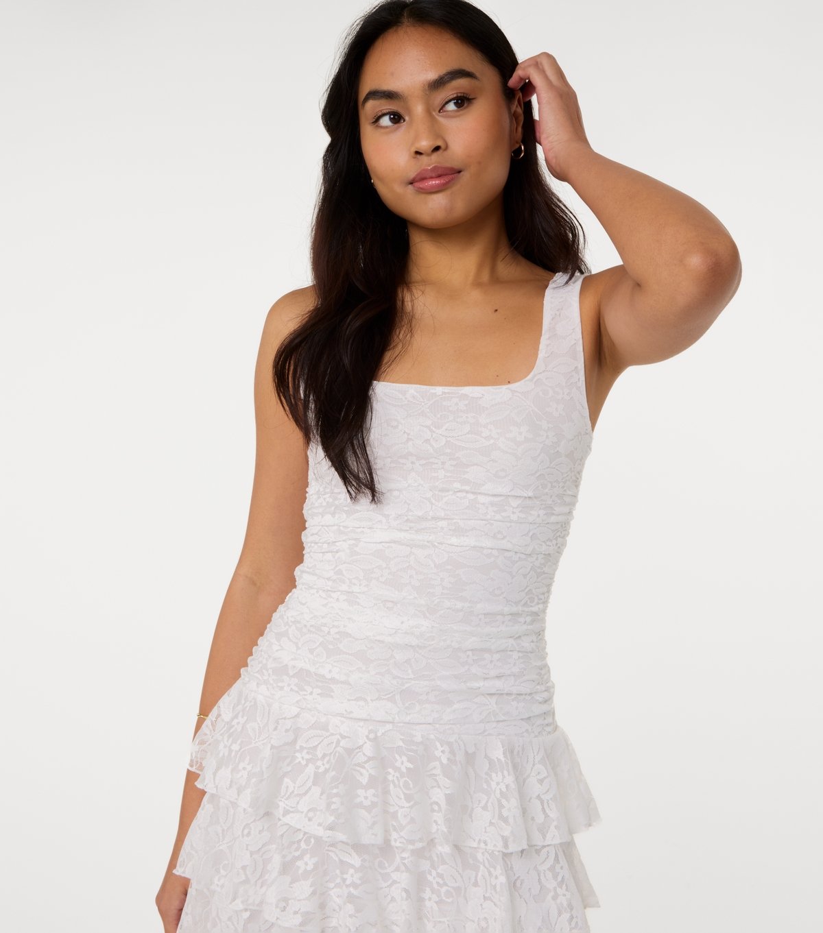 Pink Vanilla Women's Off White Lace Ruffle Mini Dress Pink Vanilla New Look - 3