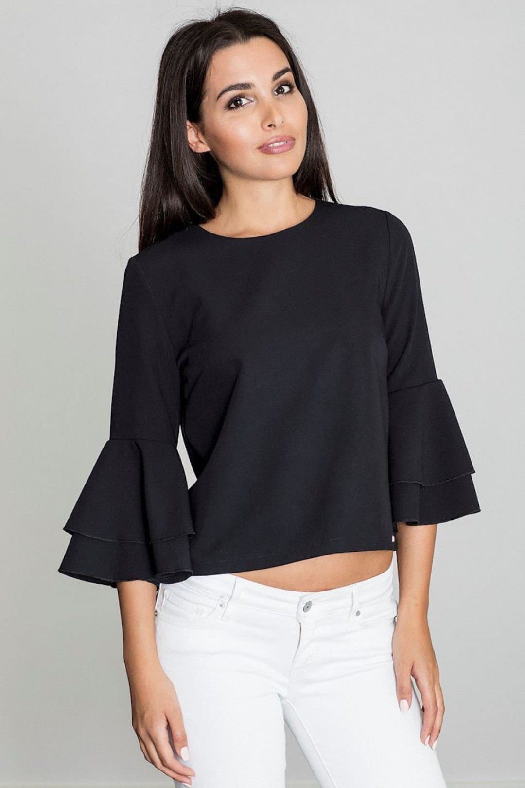 Love Lace Love Lace Black Short Front Blouse with Back Button Detail