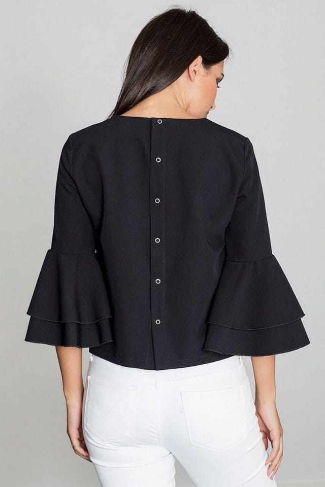 Love Lace Love Lace Women's Short Front Blouse with Back Button Detail Style 111059 in Black - 2