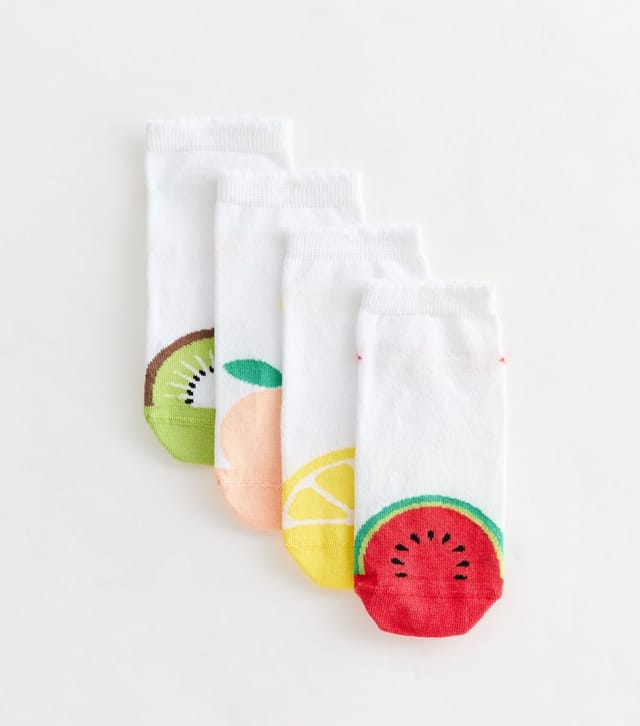 New Look Pack of 4 White Multicolour Fruit Patterned Trainer Socks New Look - 2