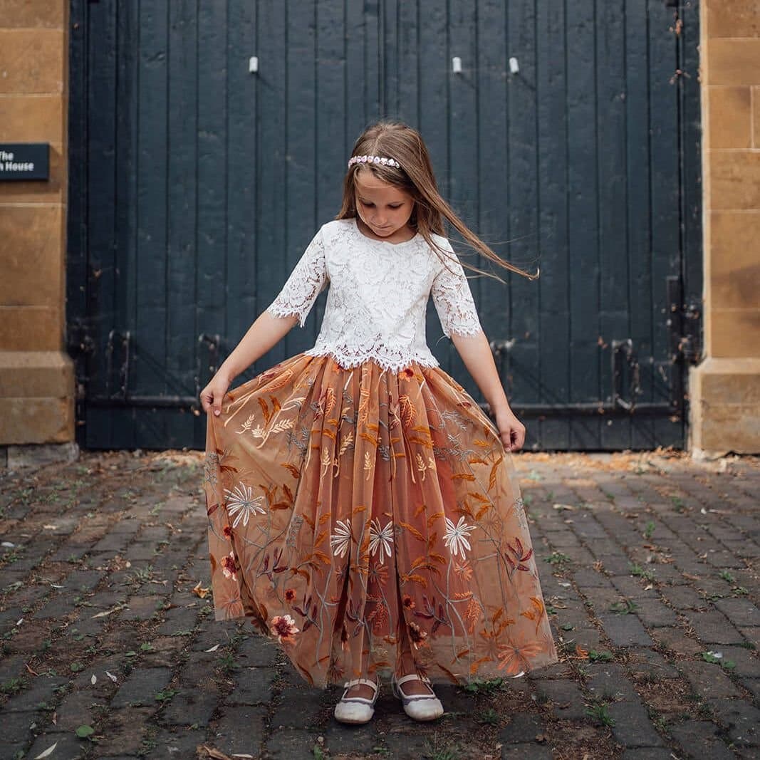 UK Flower Girl Boutique UK Flower Girl Boutique Women's Felicity Couture - Embroidered Tulle Skirt in Burnt Orange