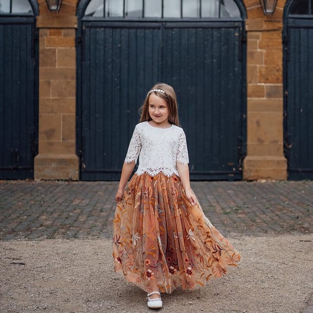 UK Flower Girl Boutique UK Flower Girl Boutique Women's Felicity Couture - Embroidered Tulle Skirt in Burnt Orange - 2