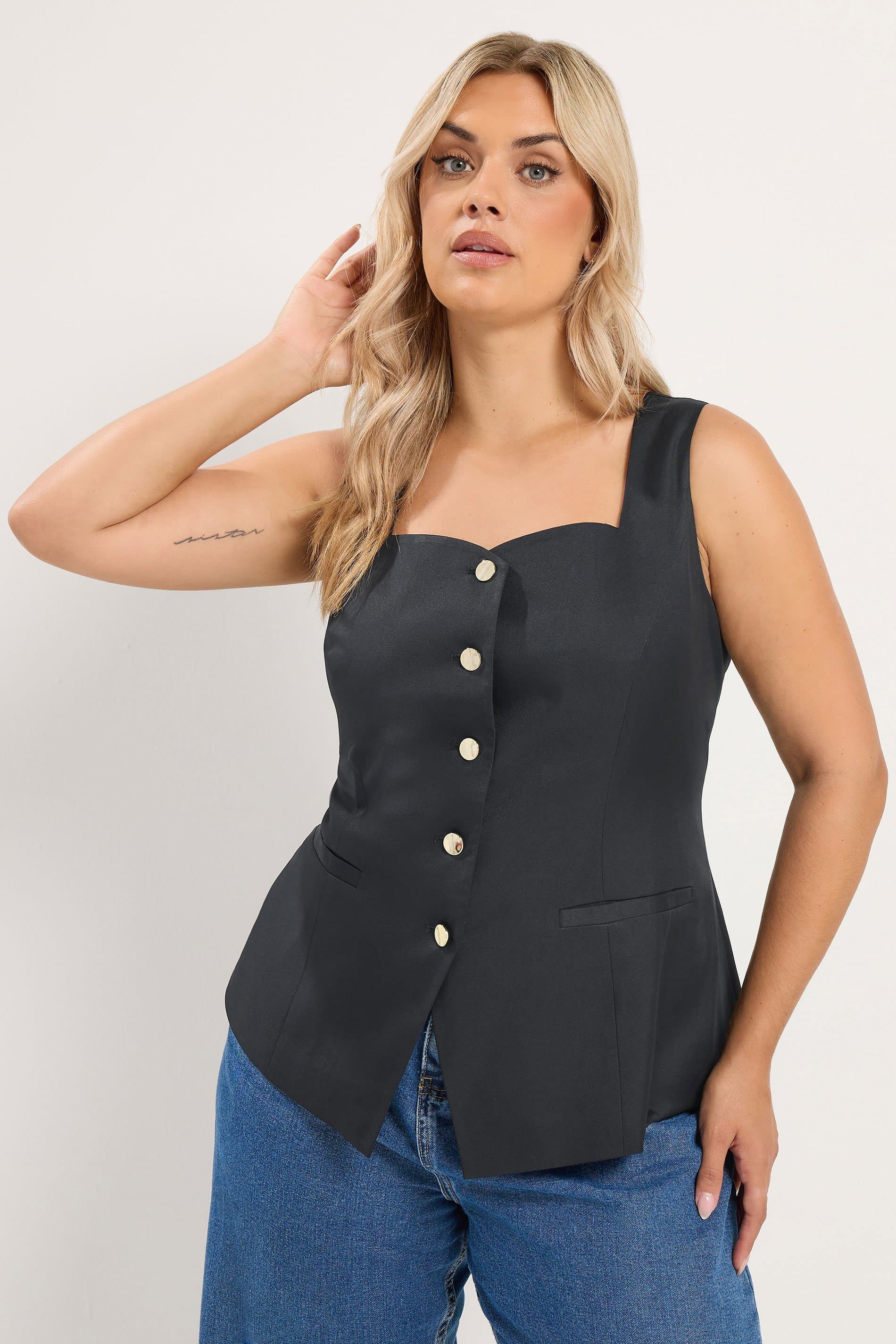 Yours Plus Size Black Sweetheart Neckline Waistcoat