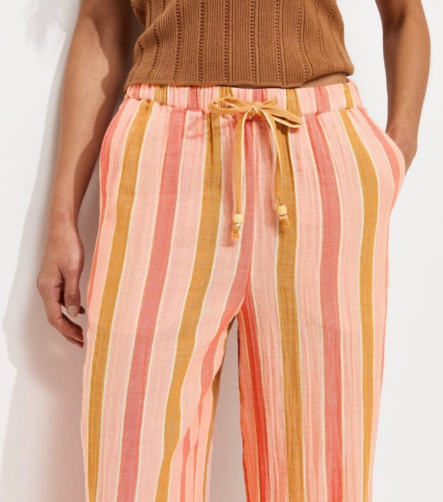 New Look Women's Pink Cotton Striped Wide Leg Trousers New Look - 2