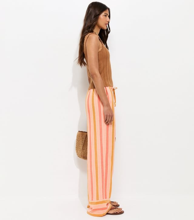 New Look Women's Pink Cotton Striped Wide Leg Trousers New Look - 3