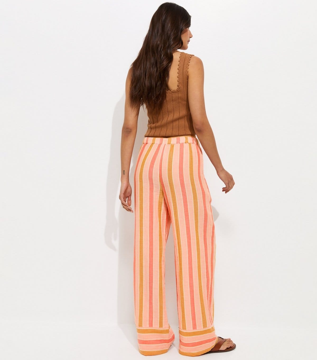 New Look Women's Pink Cotton Striped Wide Leg Trousers New Look - 4