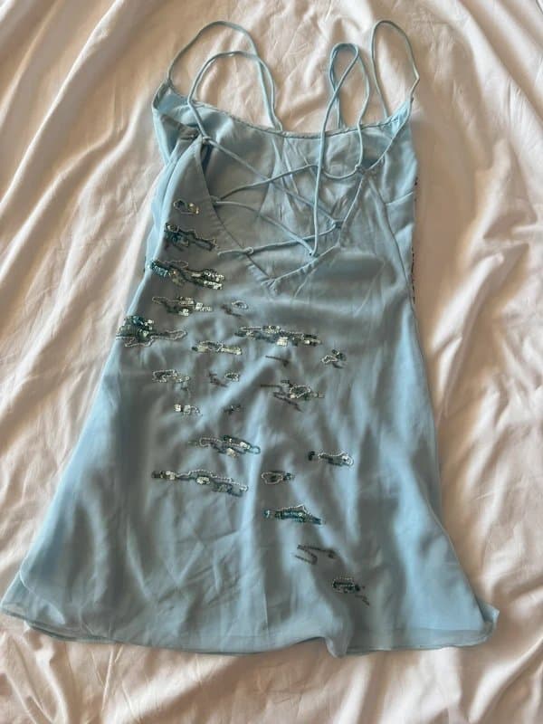 ASOS Design Baby blue embellished diamanté floaty Ibiza dress