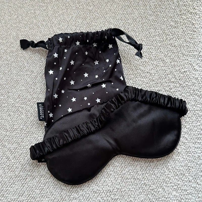 ASOS Flannels Beauty Black Star Print Satin Sleep Mask with Bag