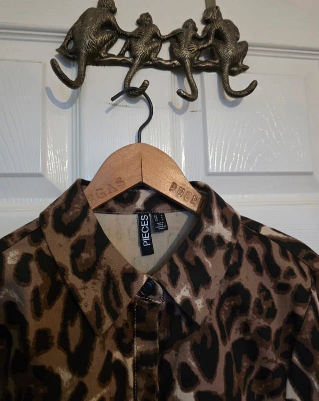 Pieces Pieces Leopard Print Denim Midi Dress