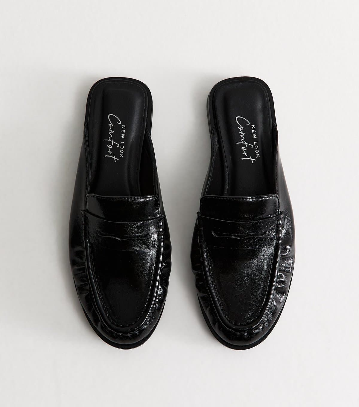 New Look Women's Black Faux Leather Backless Penny Loafers Vegan New Look