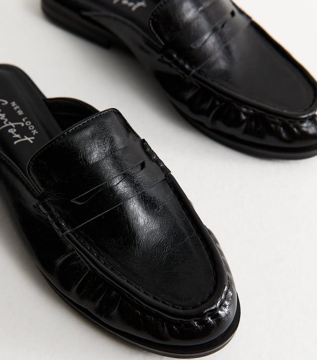 New Look Women's Black Faux Leather Backless Penny Loafers Vegan New Look - 3