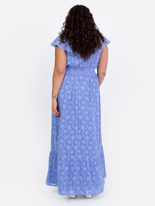Lovedrobe Lovedrobe Women's Ruffle V Neck Floral Burn Out Maxi Dress in Blue - 3