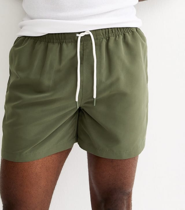 New Look Men's Dark Khaki Regular Drawstring Swim Shorts New Look - 2