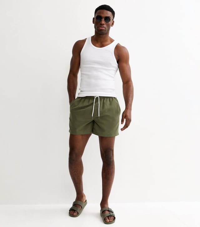 New Look Men's Dark Khaki Regular Drawstring Swim Shorts New Look - 3