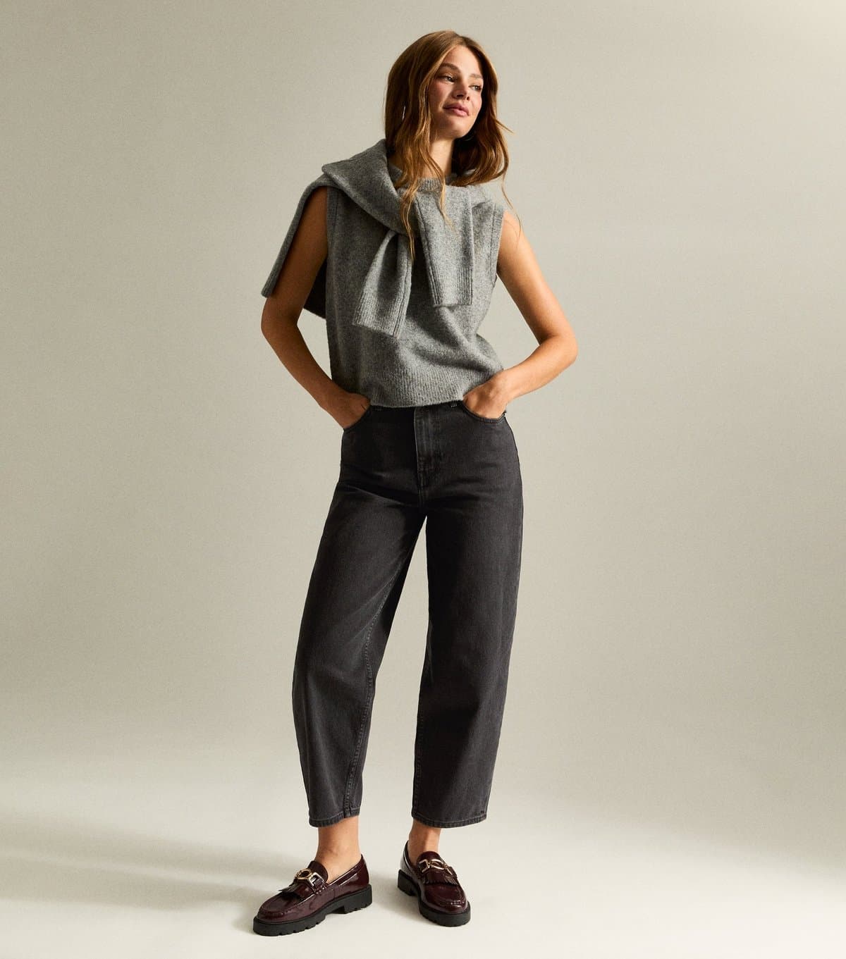 New Look New Look Washed Black Barrel Leg Ankle Grazer Jeans