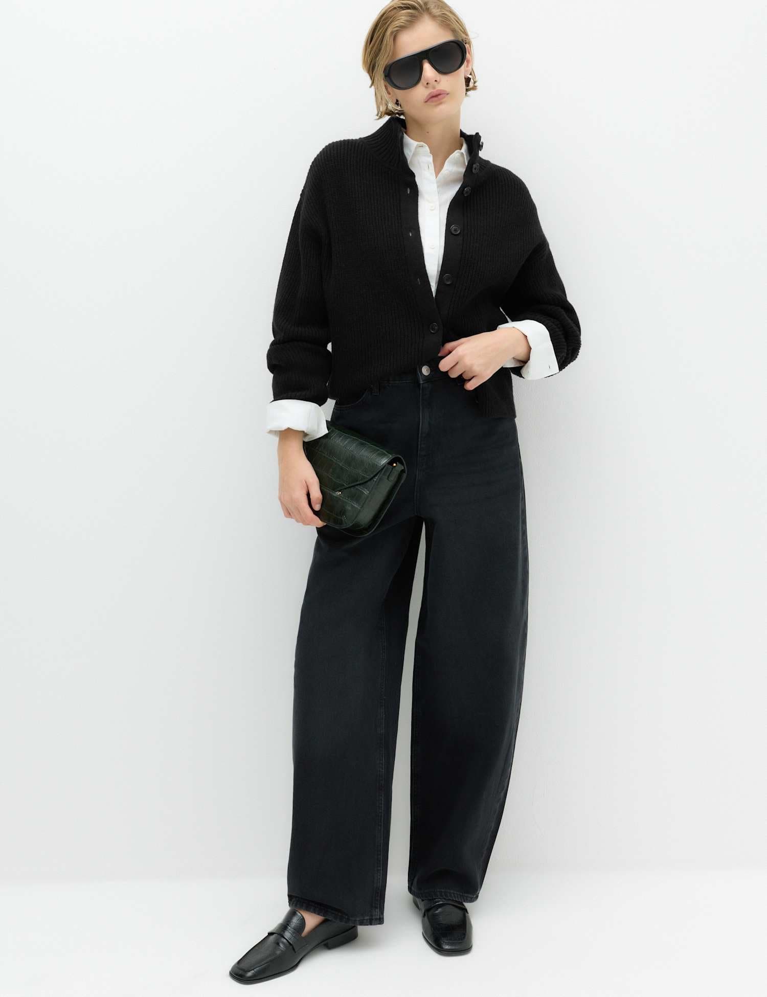 Marks & Spencer M&S Relaxed Mid Rise Cinch Barrel Jeans Black