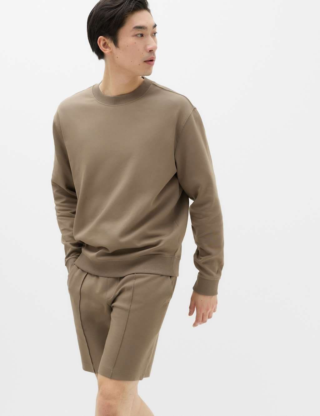 Marks & Spencer M&S Ultimate Cotton Rich Crew Neck Sweatshirt Mocha
