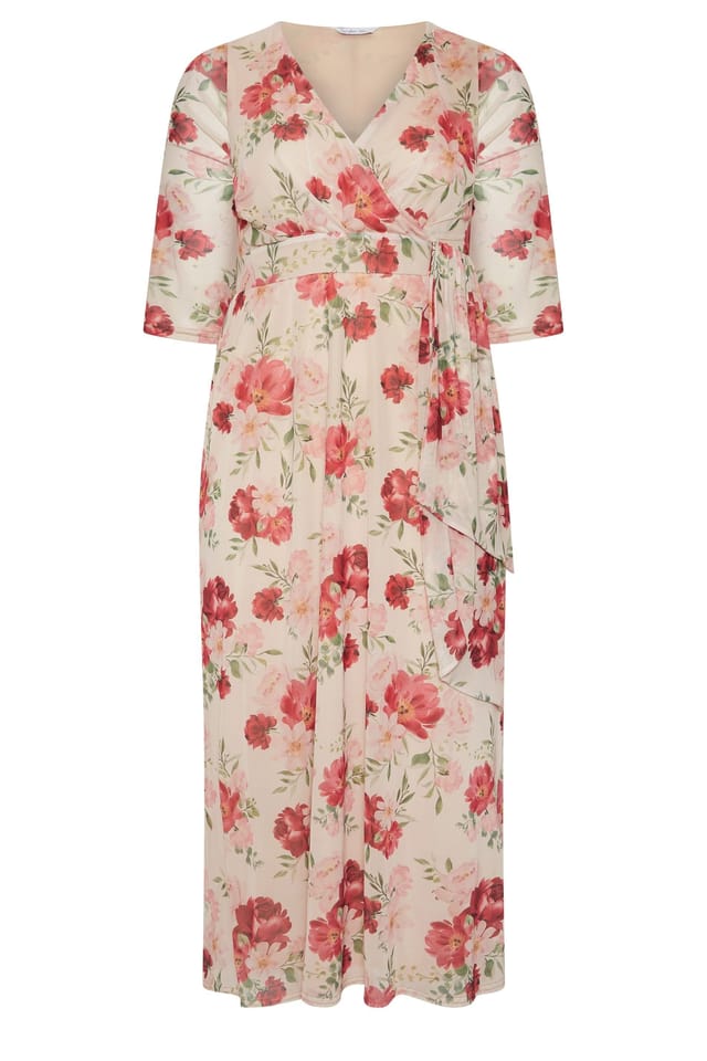 Yours Yours Women's Floral Mesh Wrap Dress in Nude - 2