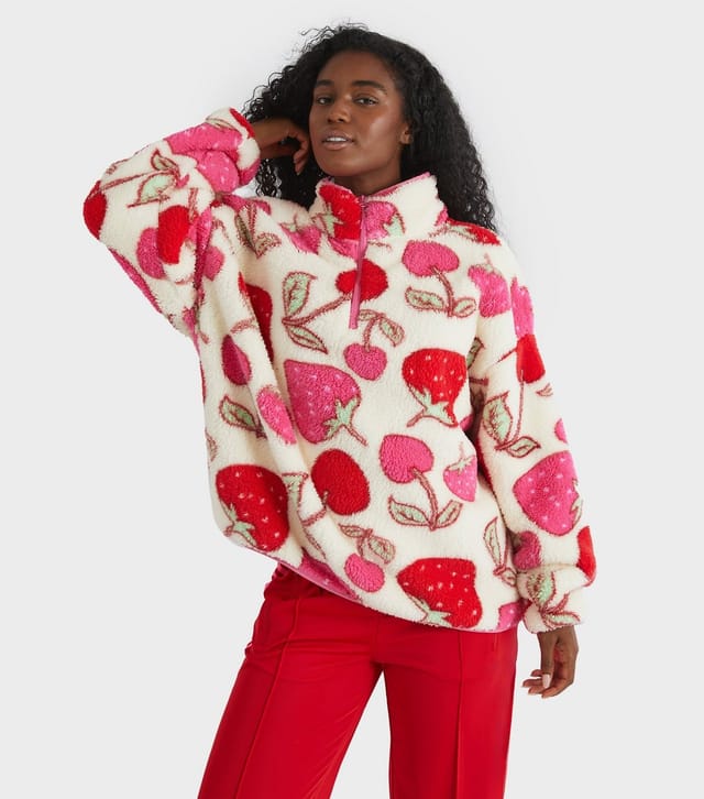 Skinnydip Women's Cream Berry Pattern Fleece Sweatshirt Skinnydip New Look - 3