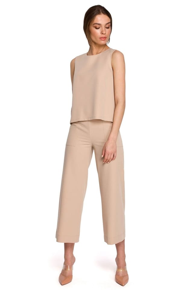Love Lace Love Lace Women's Trapeze Short Sleeveless Blouse with Back Zipper in Beige - 2
