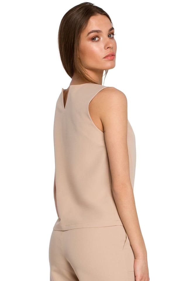 Love Lace Love Lace Women's Trapeze Short Sleeveless Blouse with Back Zipper in Beige - 3