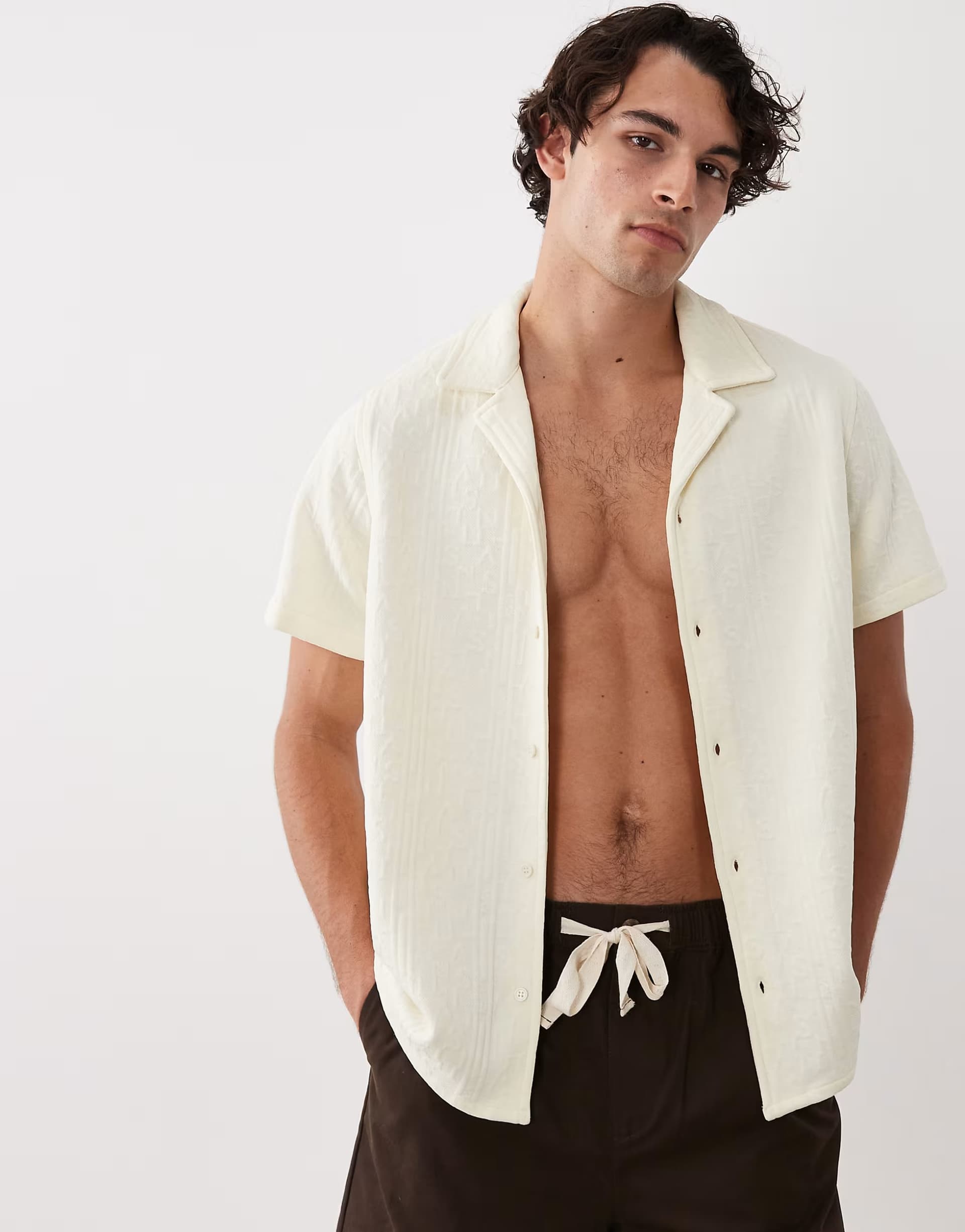 ASOS South Beach embossed beach shirt in cream