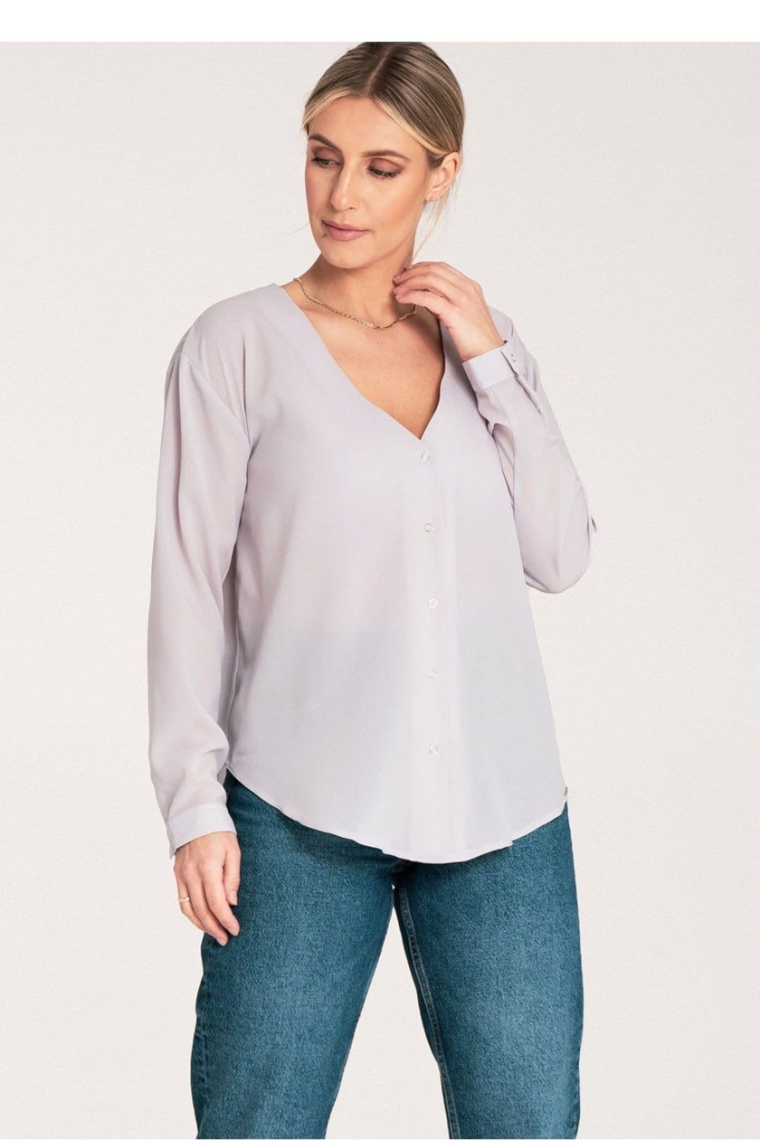 Love Lace Grey Long Sleeve Press Stud Shirt With Cuffed Hem