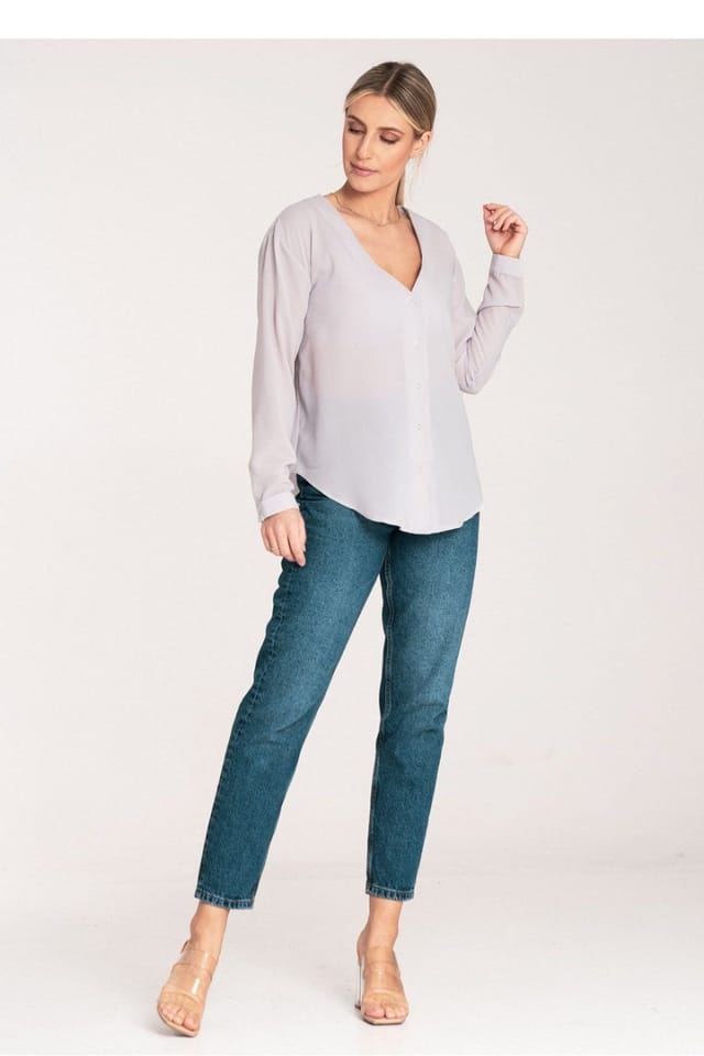 Love Lace Love Lace Women's Long Sleeve Press Stud Shirt With Cuffed Hem in Grey - 2