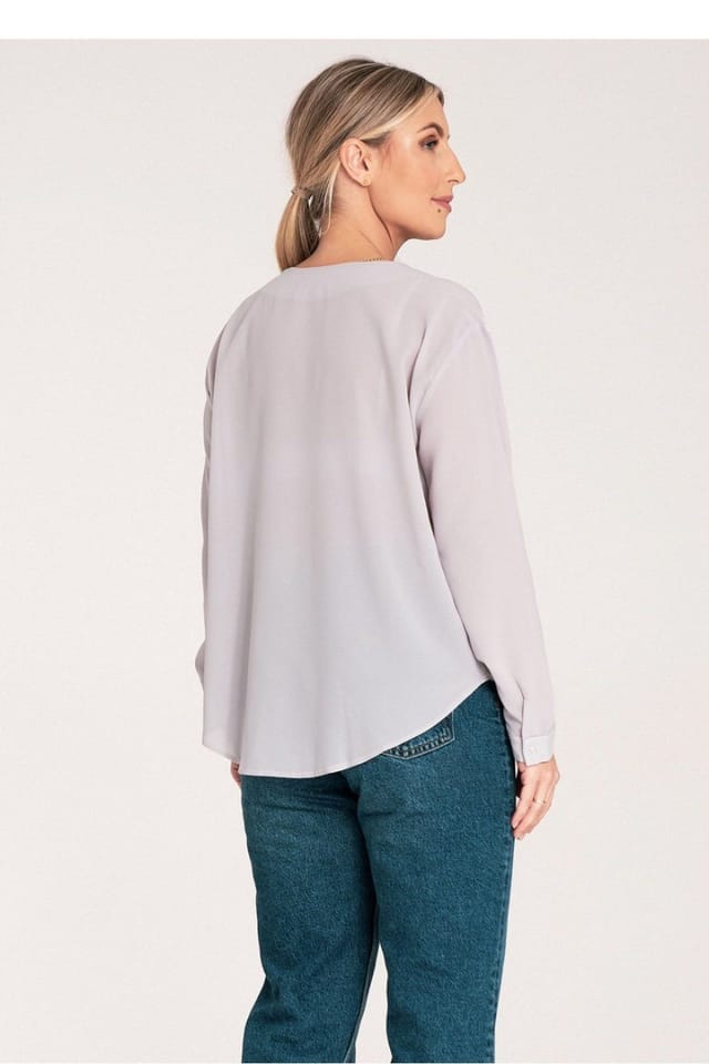Love Lace Love Lace Women's Long Sleeve Press Stud Shirt With Cuffed Hem in Grey - 3