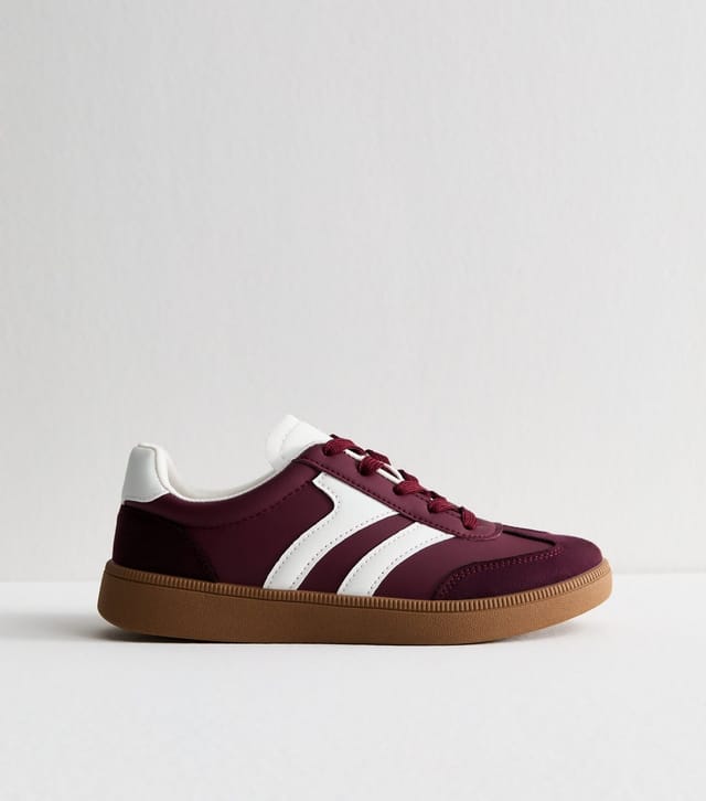 New Look Women's Burgundy Contrast Panel Faux Suede Trainers Vegan New Look - 3