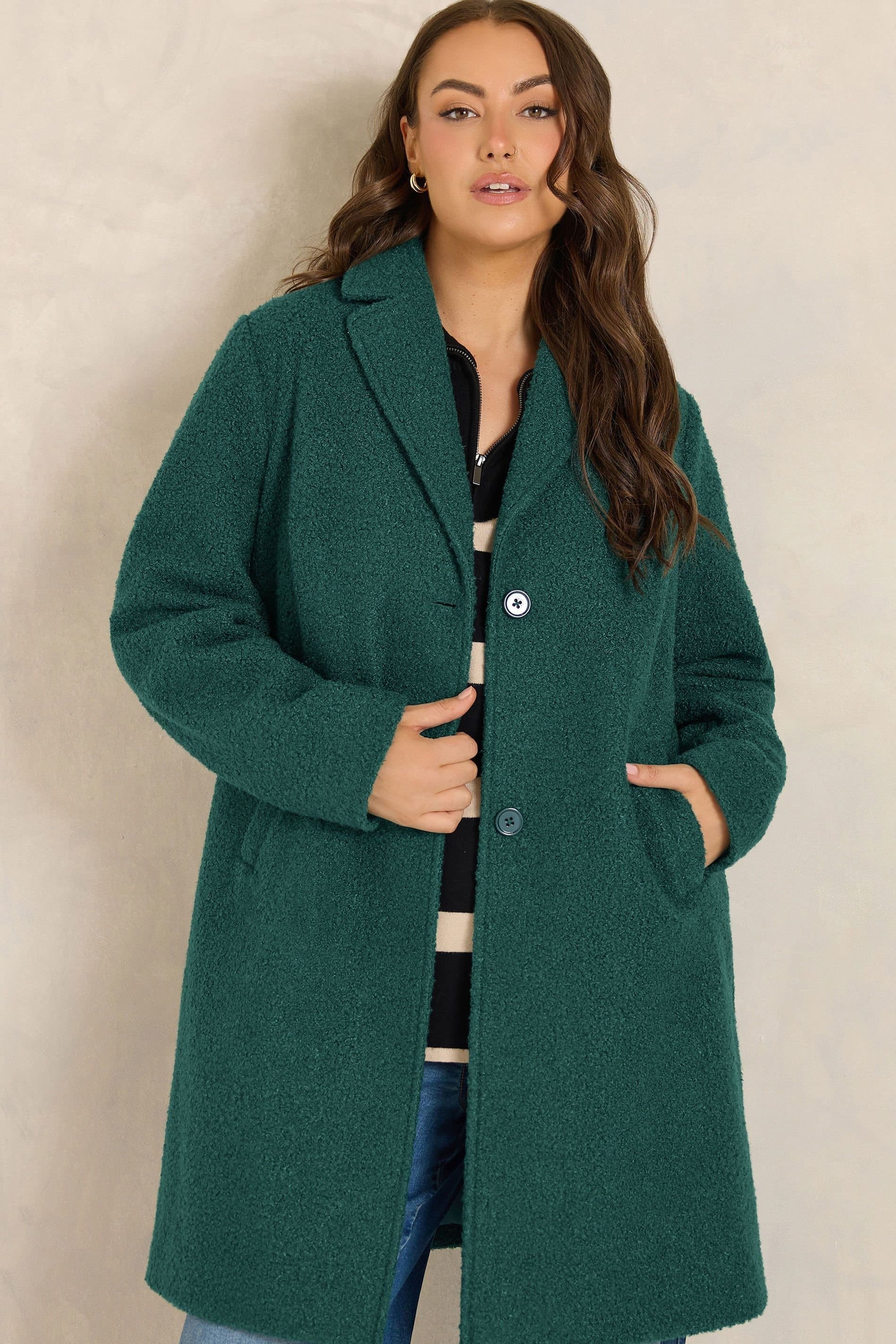 Evans Evans Women's Boucle Collared Jacket in Dark Green